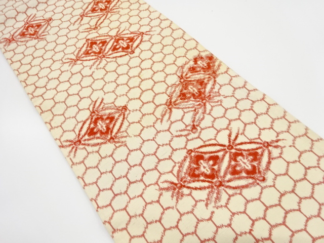 JAPANESE KIMONO / ANTIQUE FUKURO OBI / SILK / TSUMUGI / WOVEN FLORAL SHIPPO PATTERN